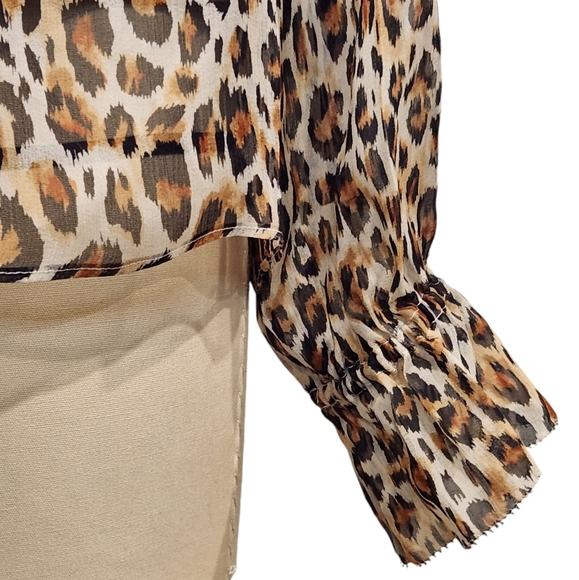 Joie Veron Silk Animal Leopard Print V-Neck Ruffle Blouse Top S - Picture 5 of 14